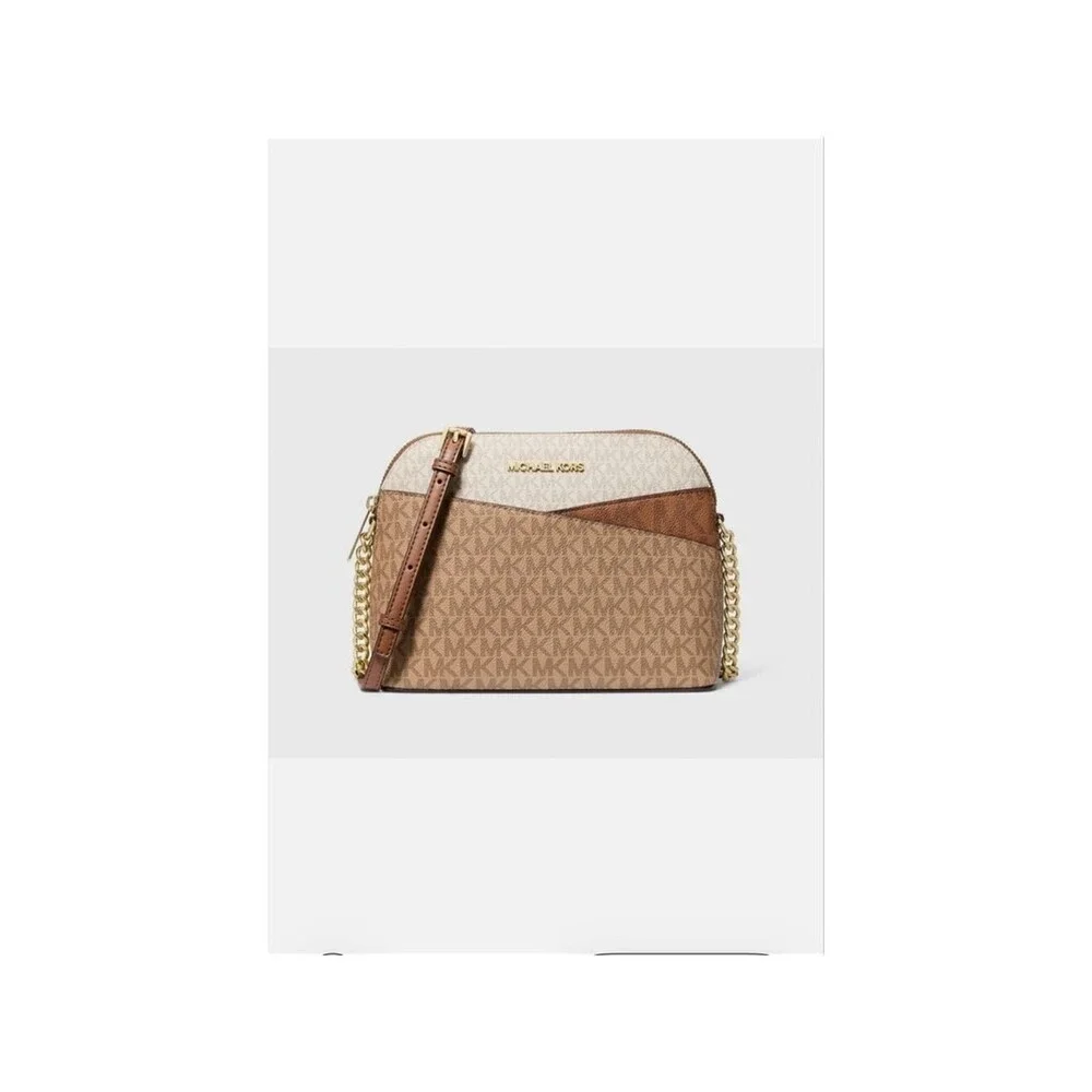 Michael Kors MK Monogram Chain Crossbody Beige Brown